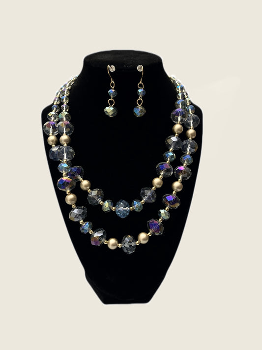 Blue Crystal Necklace and Earrings